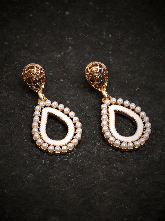 Gold Plated Party Designer Stone and Pearls Drop Earring For Women