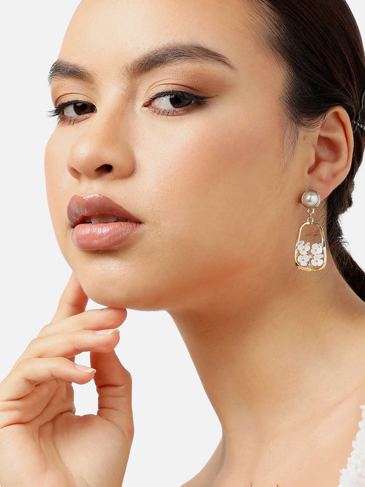 Gold Plated Party Pearls Drop Earring For Women