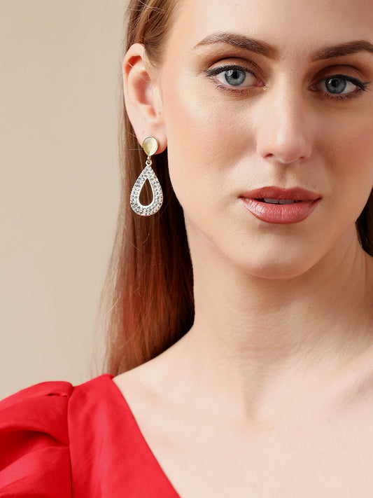 Gold Plated Party Designer Stone Drop Earring For Women