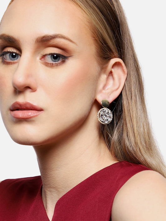 Gold Plated Party Designer Stone Drop Earring For Women