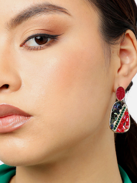 Gold Plated Party Designer Stone Drop Earring For Women