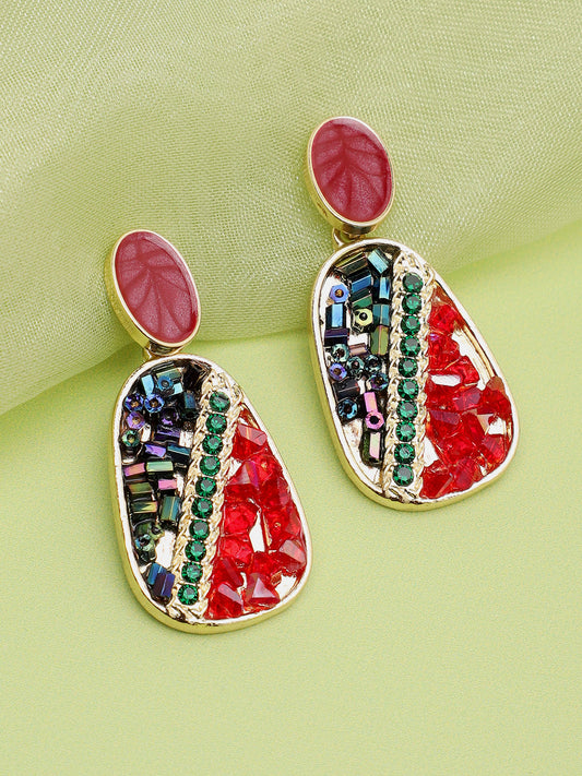 Gold Plated Party Designer Stone Drop Earring For Women