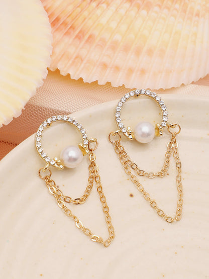 Gold Plated Party Designer Stone and Pearls Drop Earring For Women