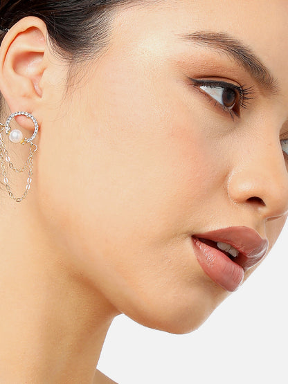 Gold Plated Party Designer Stone and Pearls Drop Earring For Women