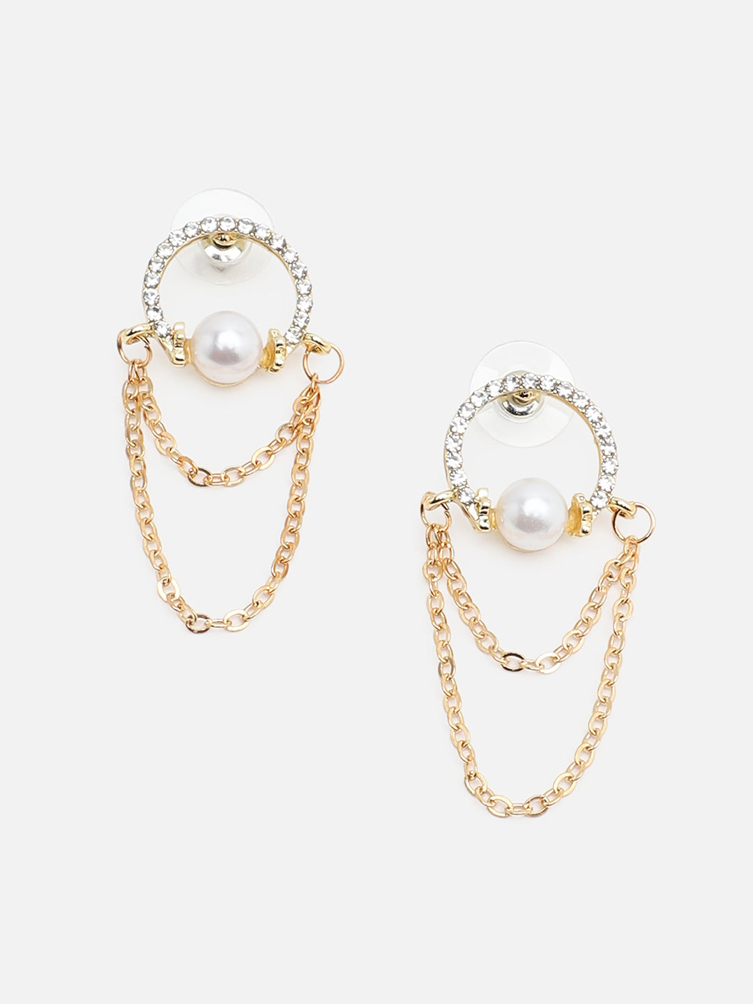Gold Plated Party Designer Stone and Pearls Drop Earring For Women