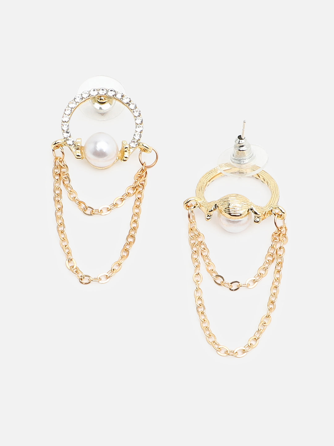 Gold Plated Party Designer Stone and Pearls Drop Earring For Women