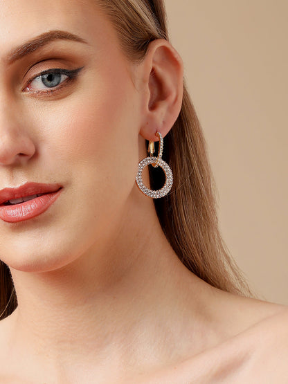 Gold Plated Party Designer Stone Hoop Earring For Women