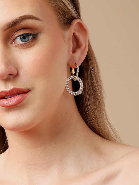 Gold Plated Party Designer Stone Hoop Earring For Women
