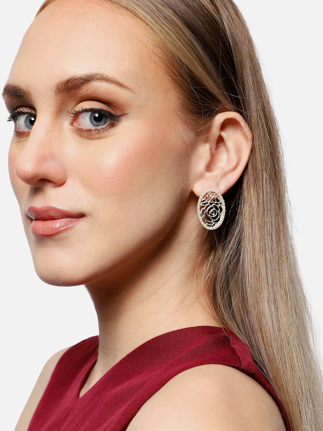Gold Plated Party Designer Stone Stud For Women