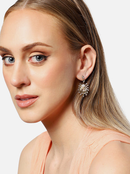 Gold Plated Party Designer Stone and Pearls Drop Earring For Women