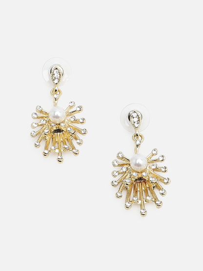 Gold Plated Party Designer Stone and Pearls Drop Earring For Women