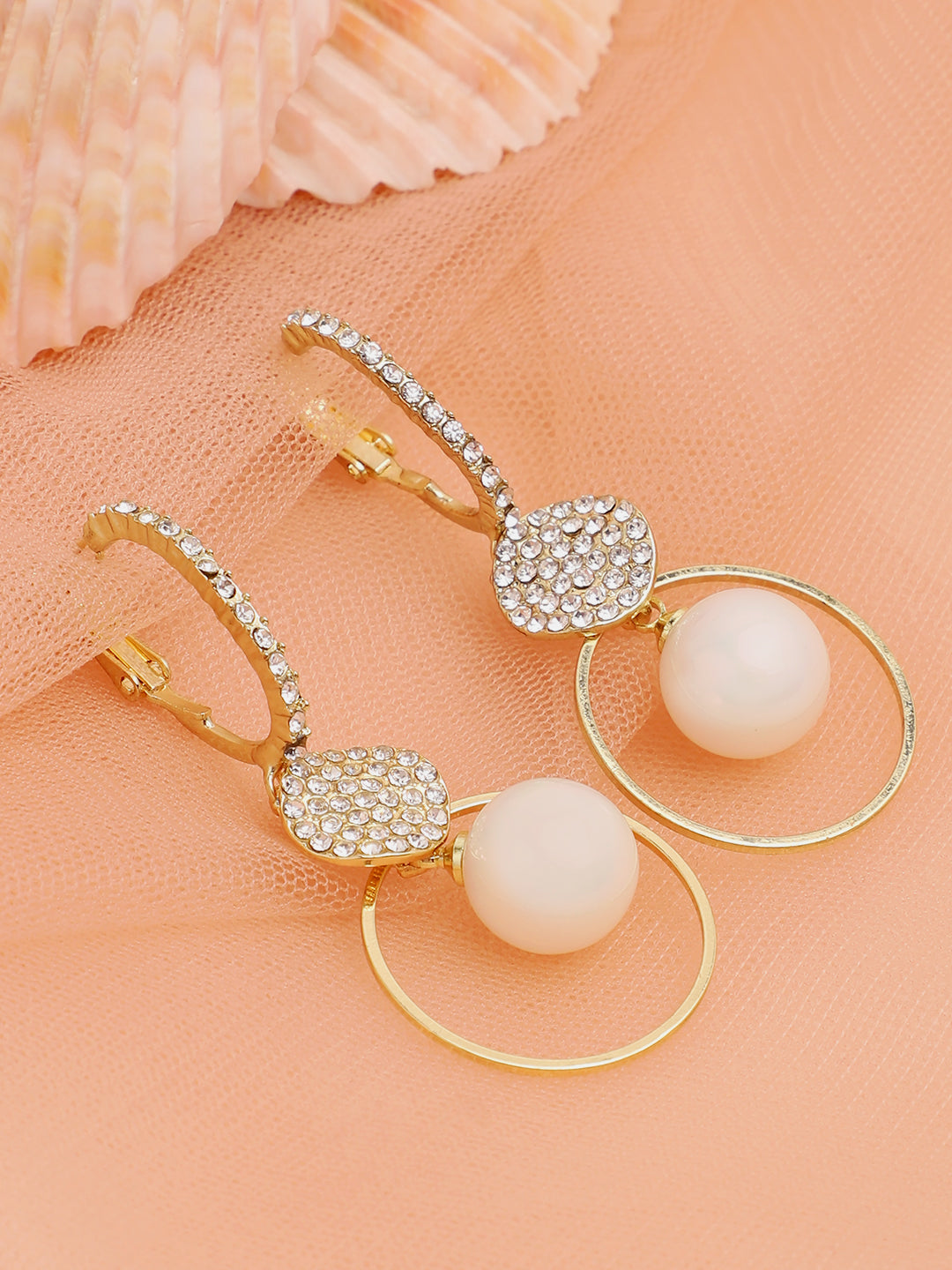 Gold Plated Party Designer Stone and Pearls Drop Earring For Women