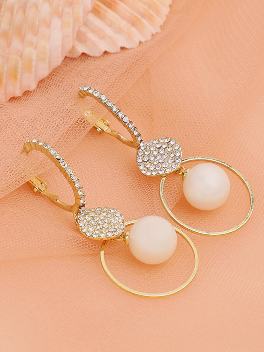 Gold Plated Party Designer Stone and Pearls Drop Earring For Women