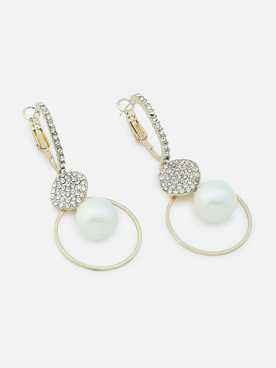 Gold Plated Party Designer Stone and Pearls Drop Earring For Women