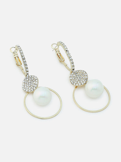 Gold Plated Party Designer Stone and Pearls Drop Earring For Women