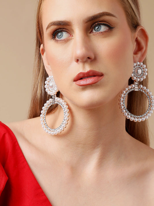 Gold Plated Party Designer Stone and Pearls Drop Earring For Women
