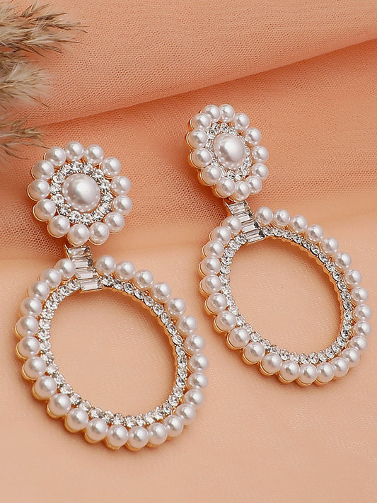 Gold Plated Party Designer Stone and Pearls Drop Earring For Women