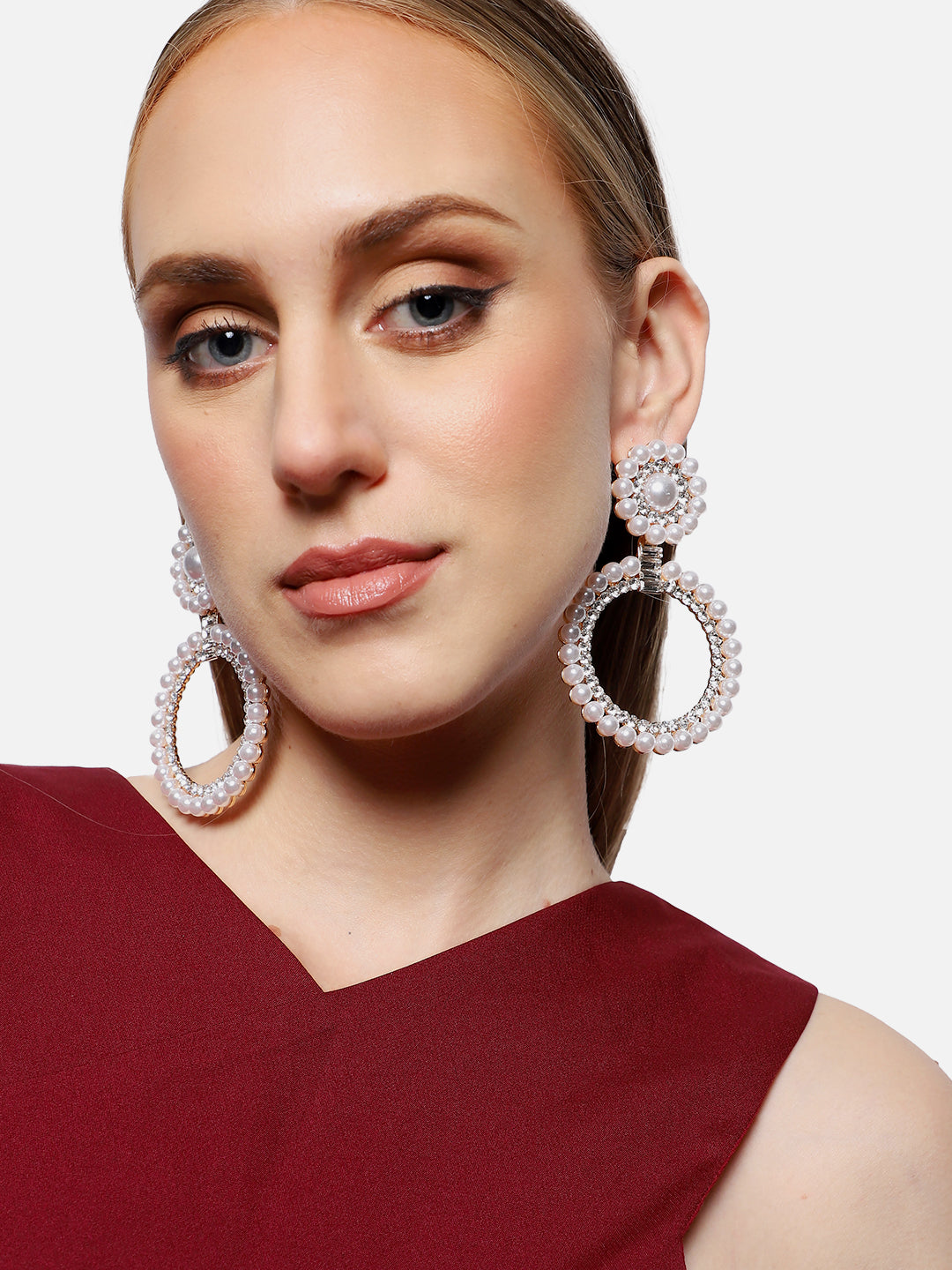 Gold Plated Party Designer Stone and Pearls Drop Earring For Women