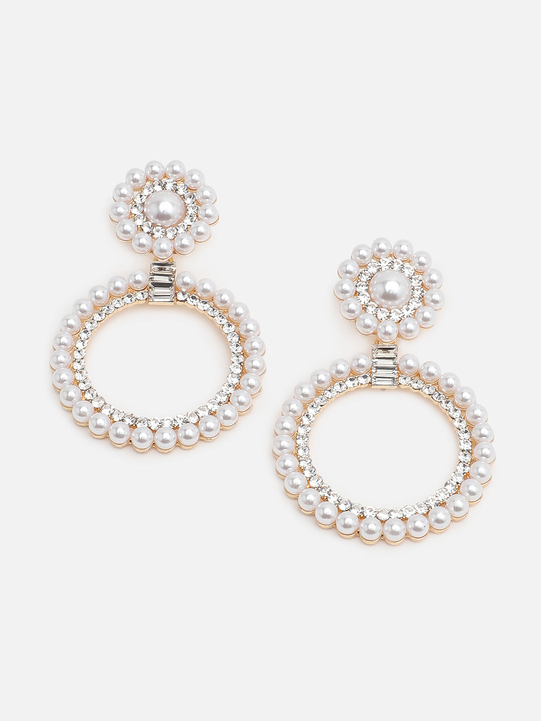 Gold Plated Party Designer Stone and Pearls Drop Earring For Women