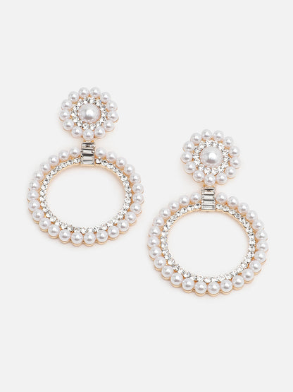 Gold Plated Party Designer Stone and Pearls Drop Earring For Women