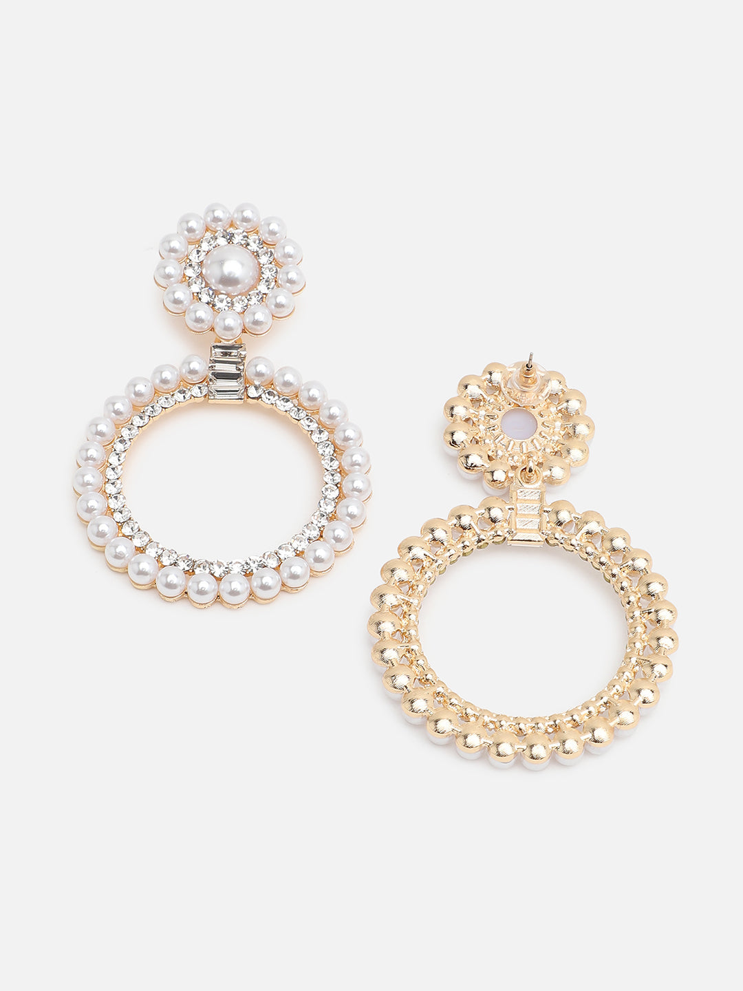 Gold Plated Party Designer Stone and Pearls Drop Earring For Women