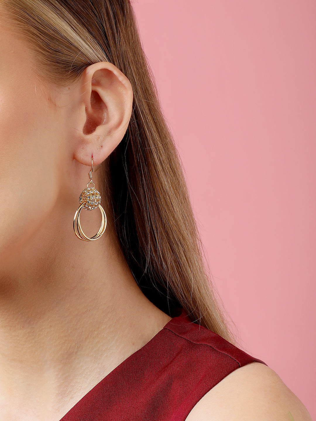 Gold Plated Party Designer Stone Drop Earring For Women