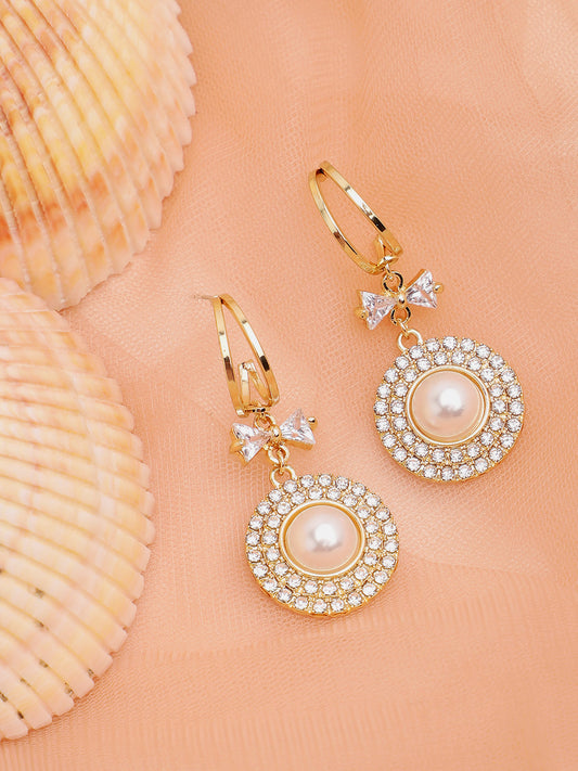 Gold Plated Party Designer Stone and Pearls Drop Earring For Women