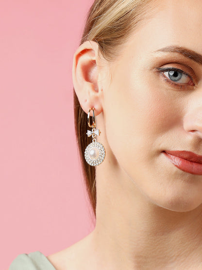 Gold Plated Party Designer Stone and Pearls Drop Earring For Women