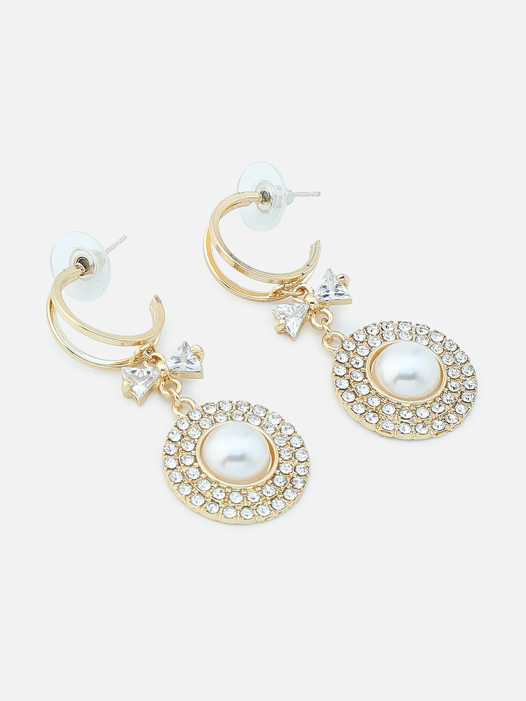 Gold Plated Party Designer Stone and Pearls Drop Earring For Women