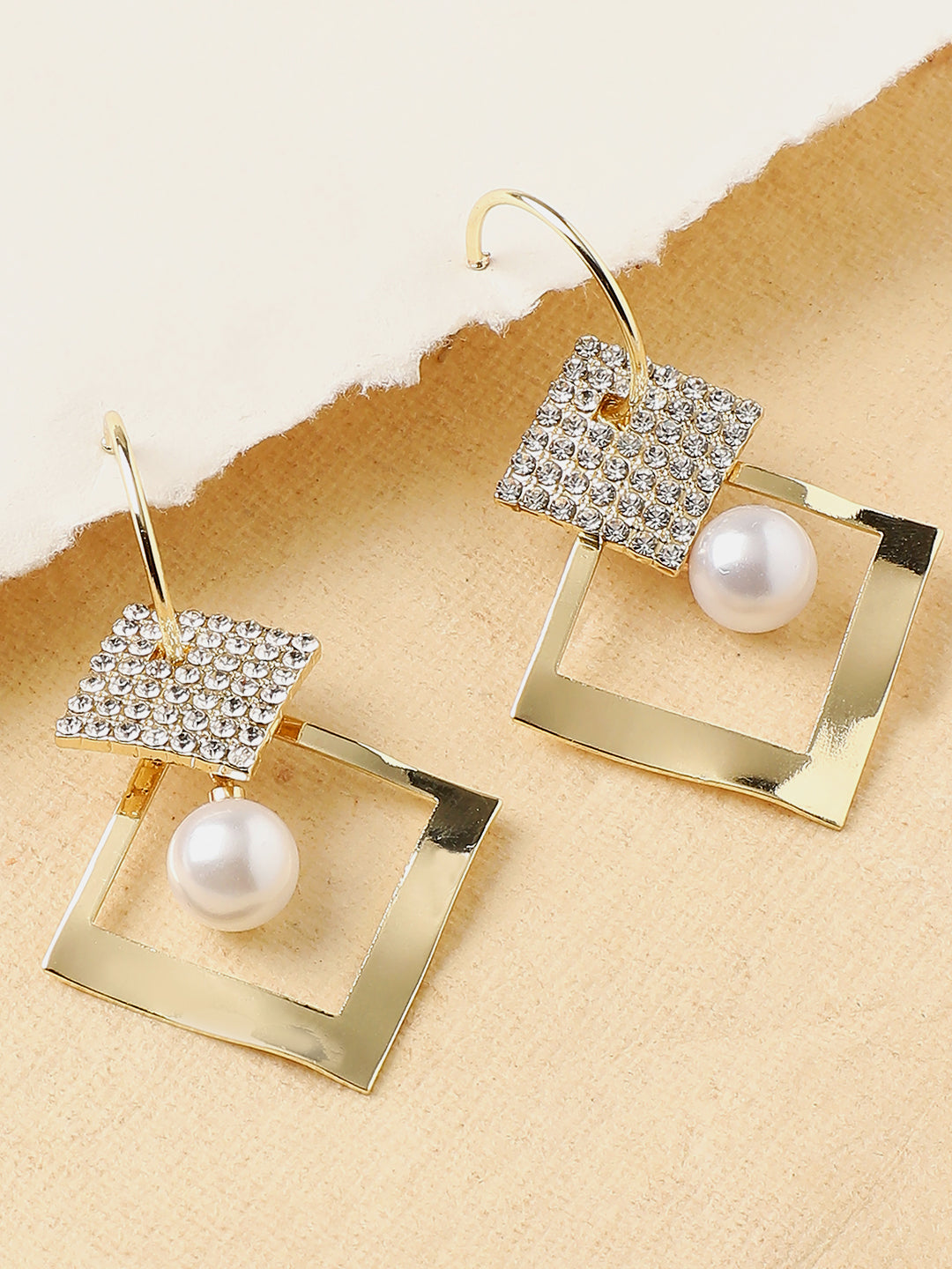Gold Plated Party Designer Stone and Pearls Drop Earring For Women