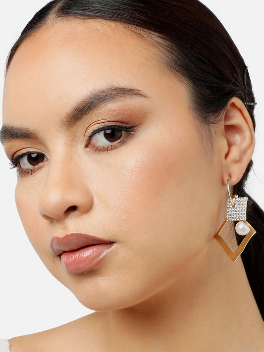 Gold Plated Party Designer Stone and Pearls Drop Earring For Women