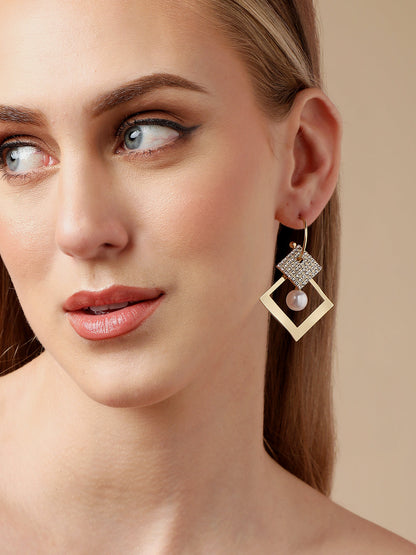 Gold Plated Party Designer Stone and Pearls Drop Earring For Women