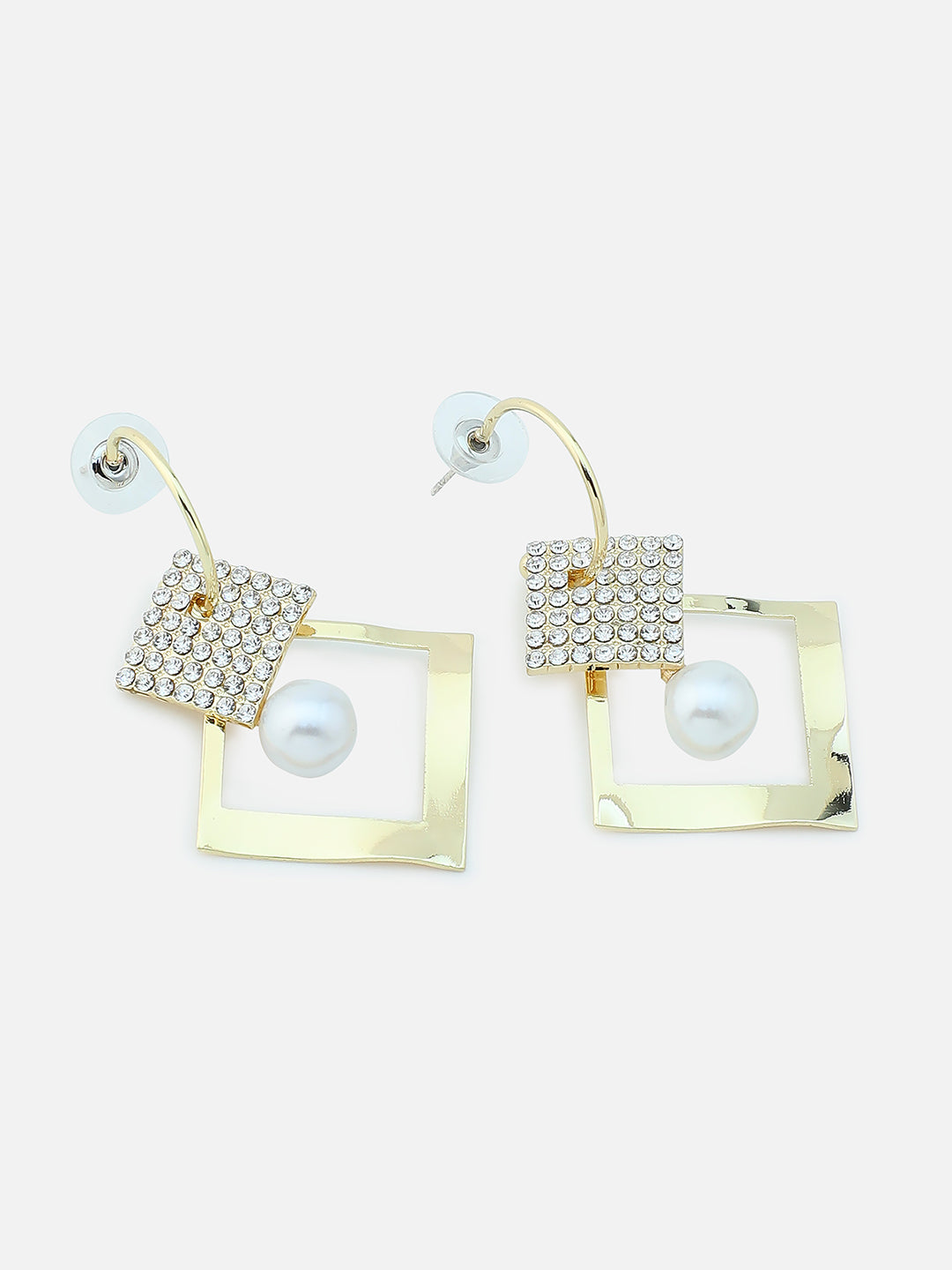 Gold Plated Party Designer Stone and Pearls Drop Earring For Women