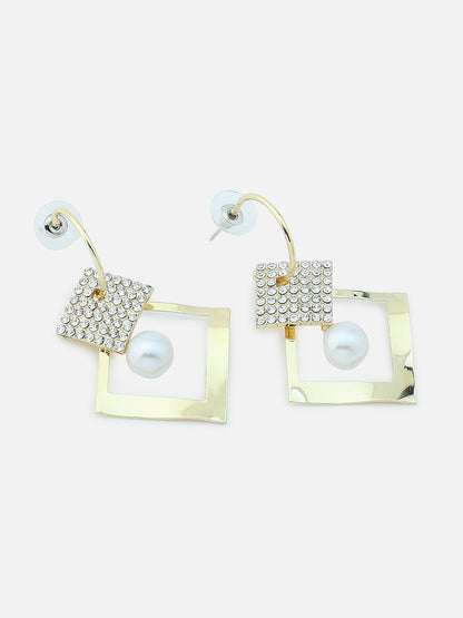 Gold Plated Party Designer Stone and Pearls Drop Earring For Women