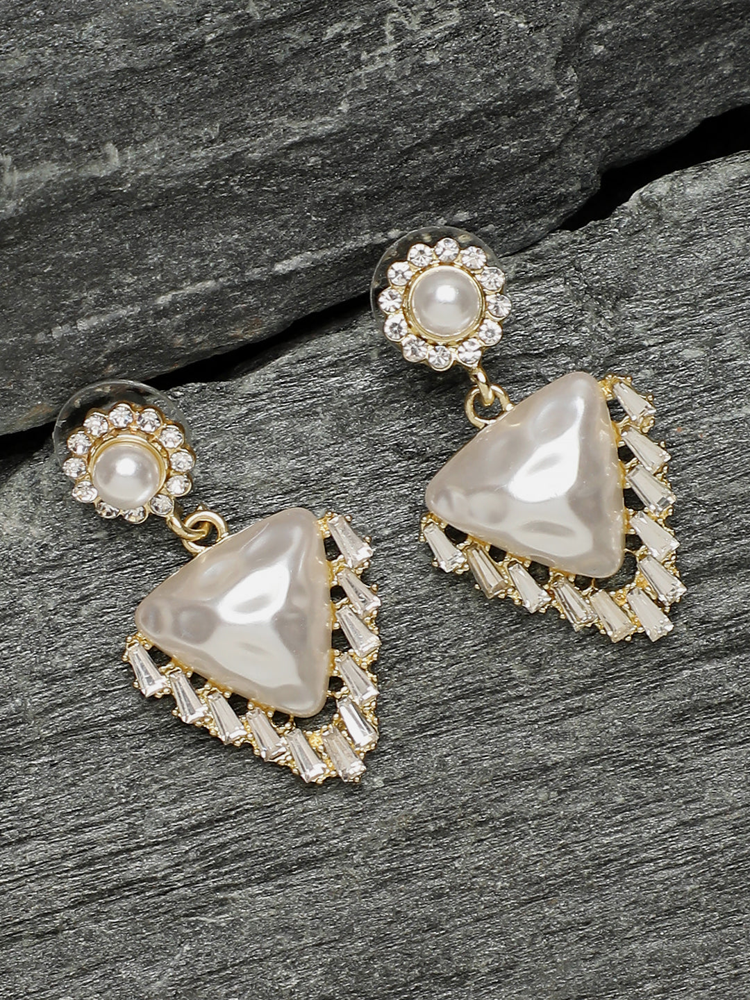 Gold Plated Party Designer Stone and Pearls Drop Earring For Women