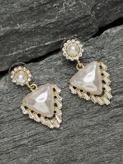 Gold Plated Party Designer Stone and Pearls Drop Earring For Women