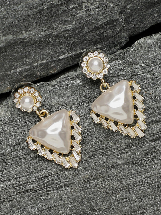 Gold Plated Party Designer Stone and Pearls Drop Earring For Women