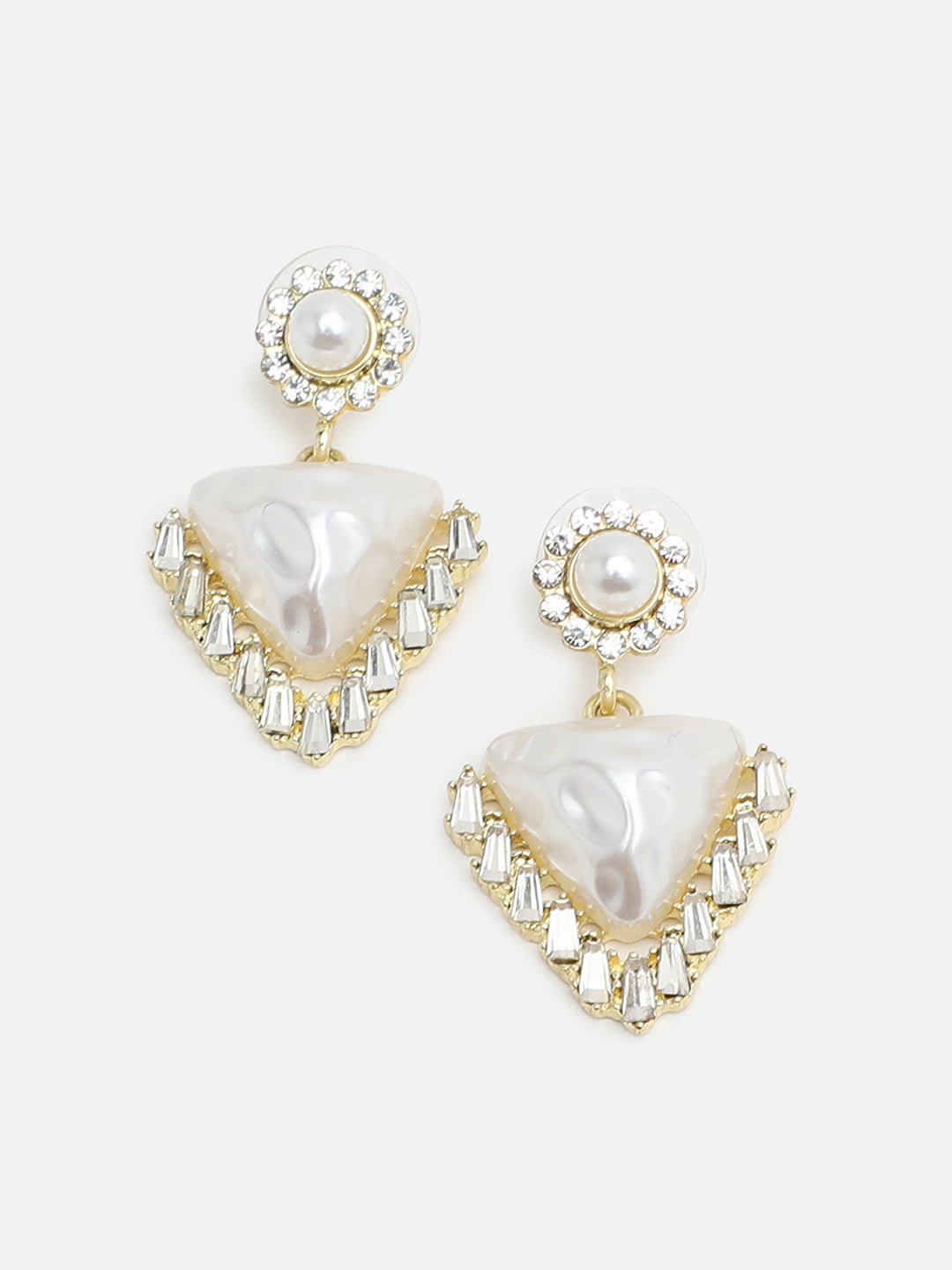 Gold Plated Party Designer Stone and Pearls Drop Earring For Women