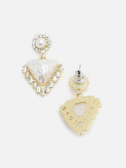 Gold Plated Party Designer Stone and Pearls Drop Earring For Women