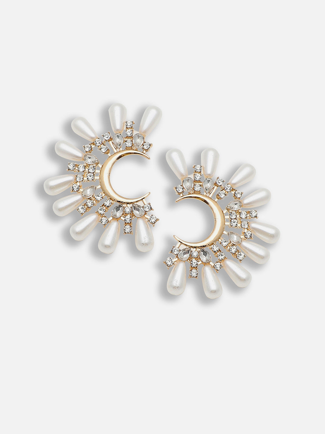 Gold Plated Party Designer Stone and Pearls Stud For Women