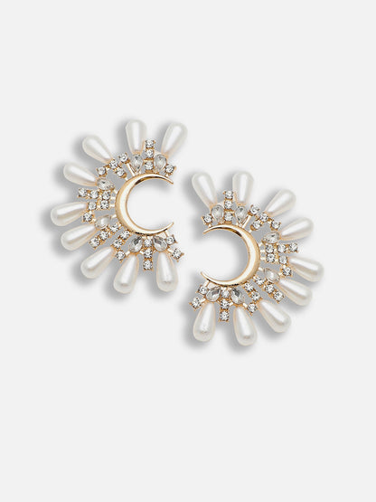 Gold Plated Party Designer Stone and Pearls Stud For Women