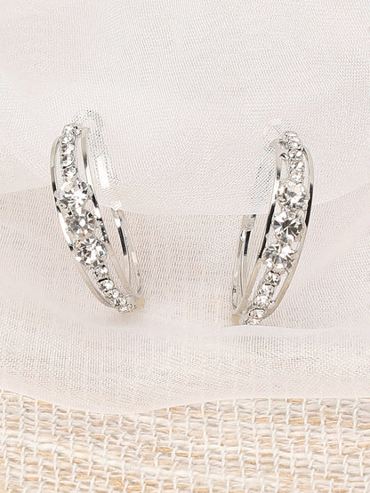 Silver Plated Party Designer Stone Hoop Earring For Women