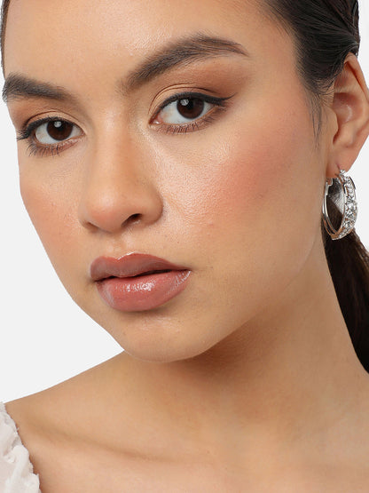 Silver Plated Party Designer Stone Hoop Earring For Women