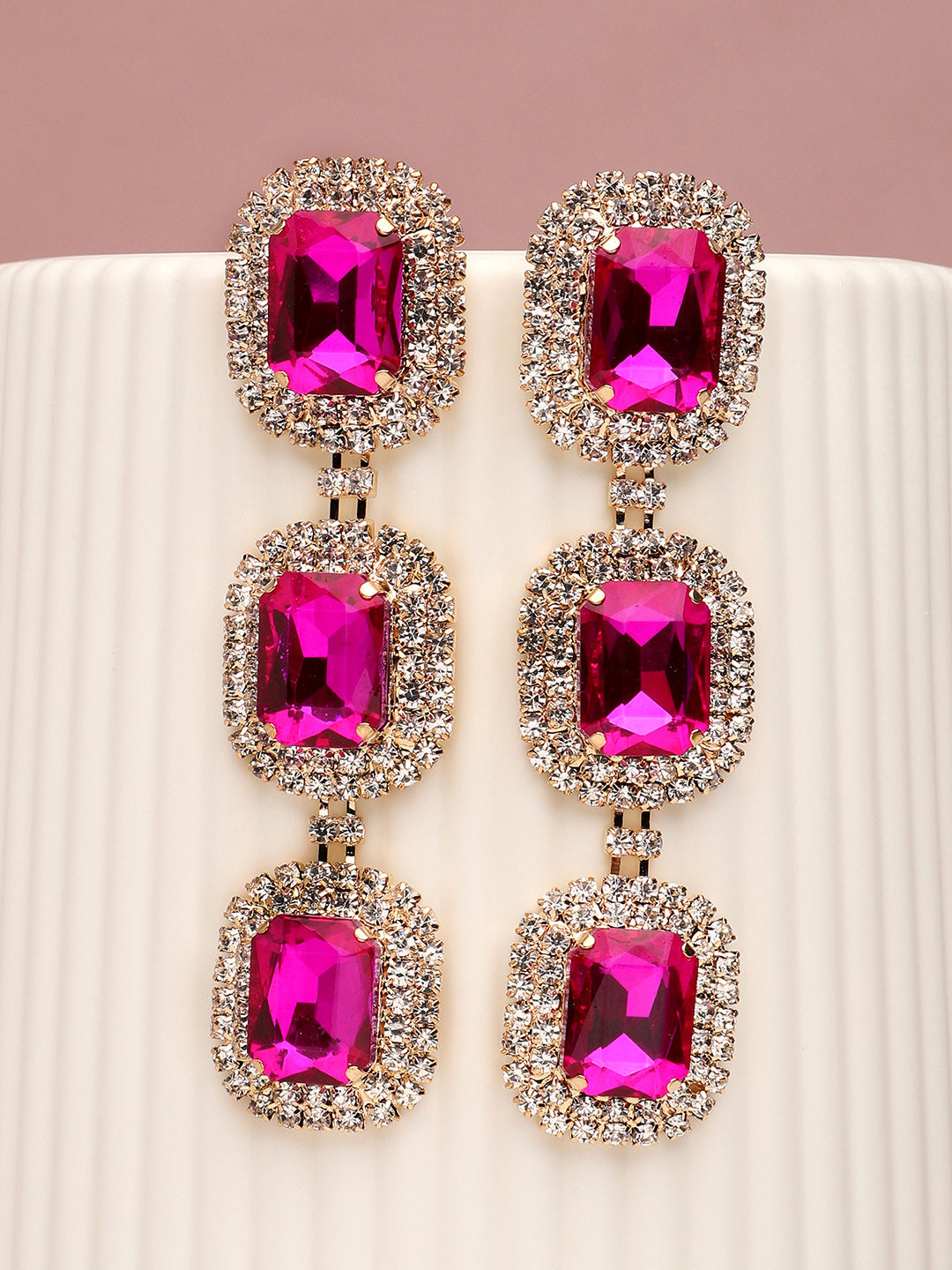 Pink Rhinestone Drop Earrings