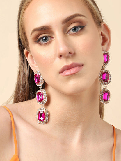 Pink Rhinestone Drop Earrings