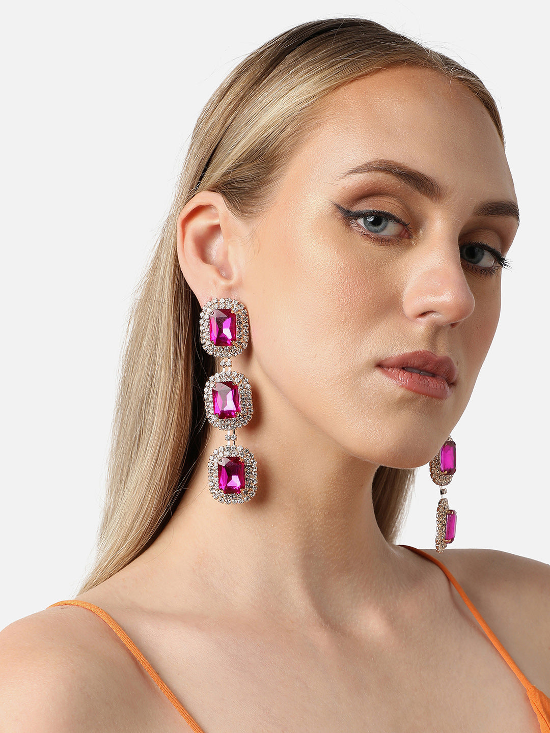 Pink Rhinestone Drop Earrings