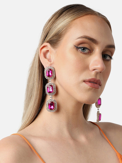 Pink Rhinestone Drop Earrings
