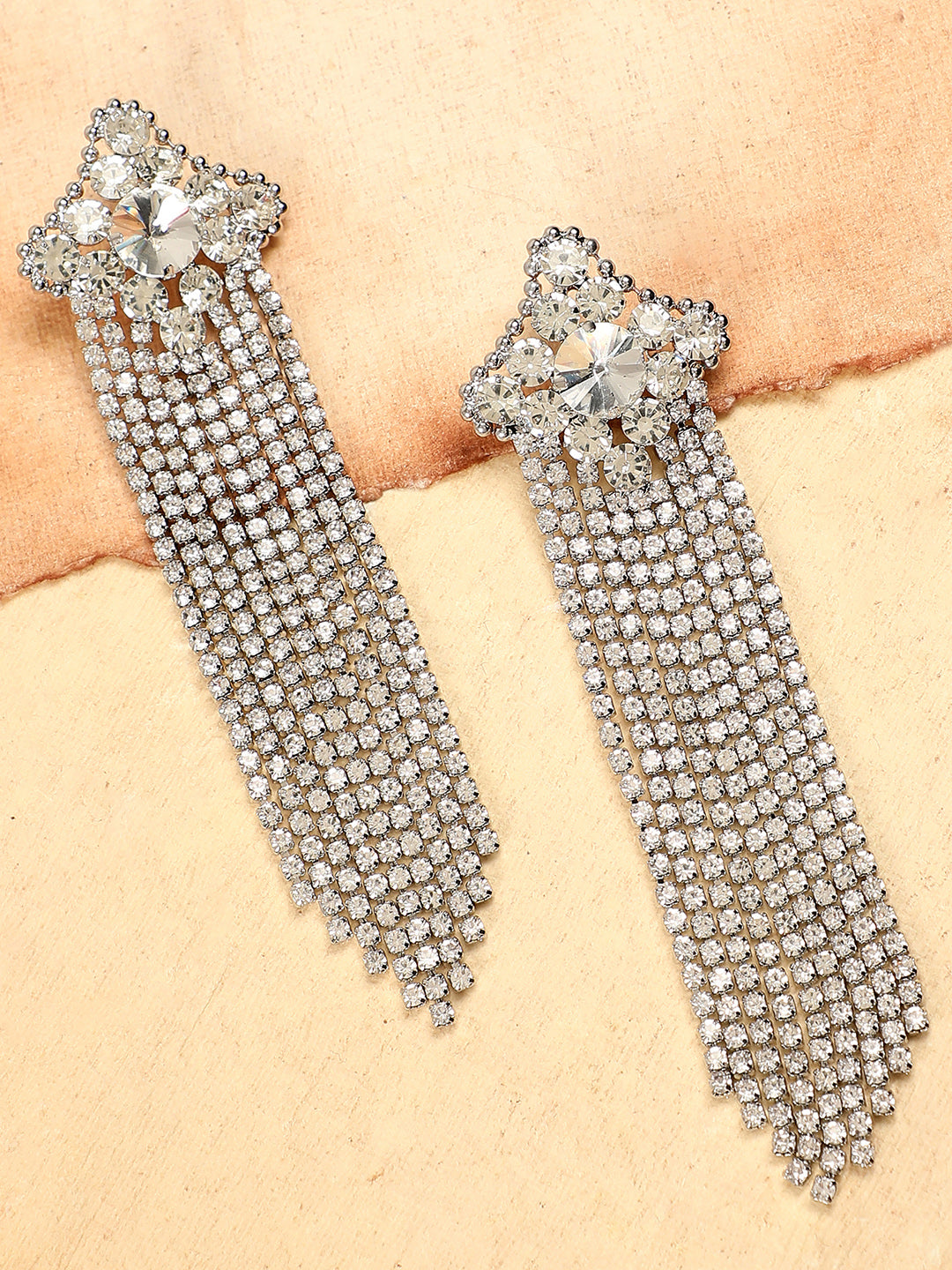 Silver Plated Party Designer Stone Drop Earring For Women