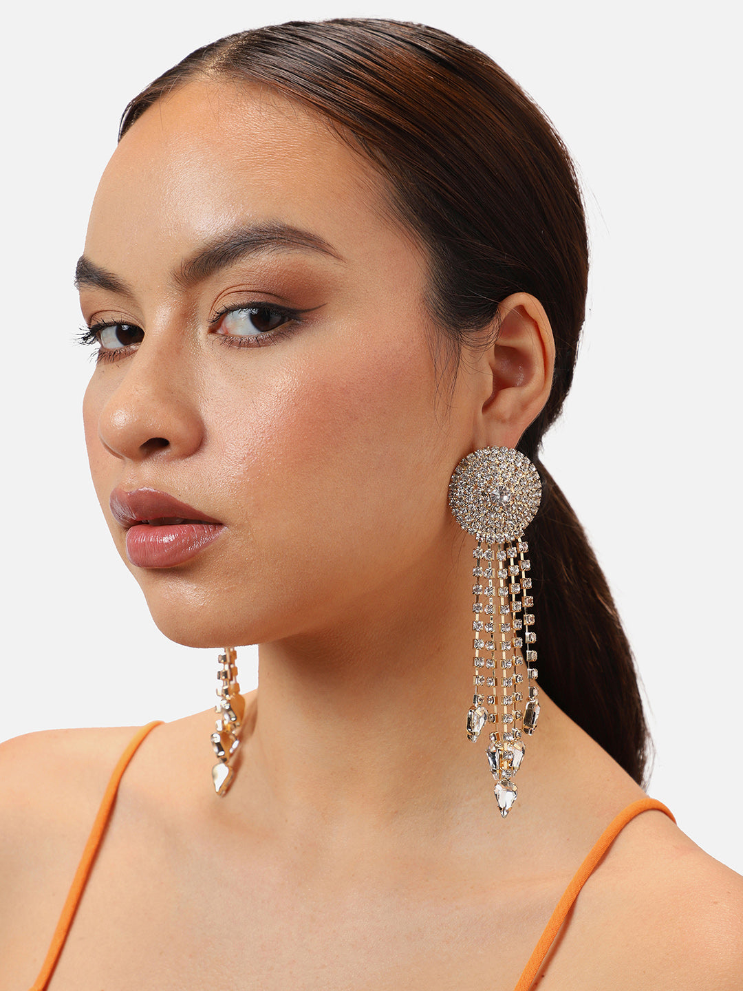 Gold Plated Party Designer Stone Drop Earring For Women