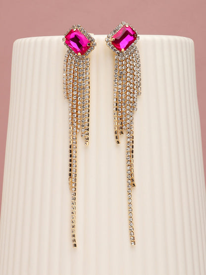 Magenta Rhinestone Drop Earrings